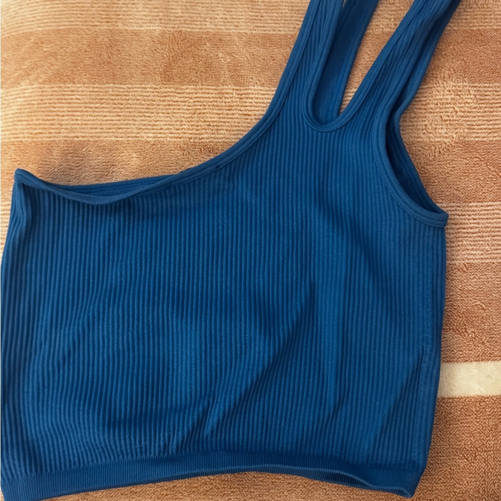 Blue Ribbed Women's Tank Top - Picture 3 of 3